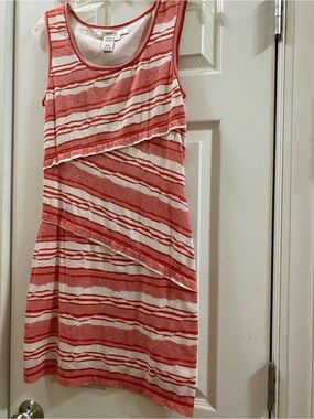 Studio M Coral & White Striped Midi Dress